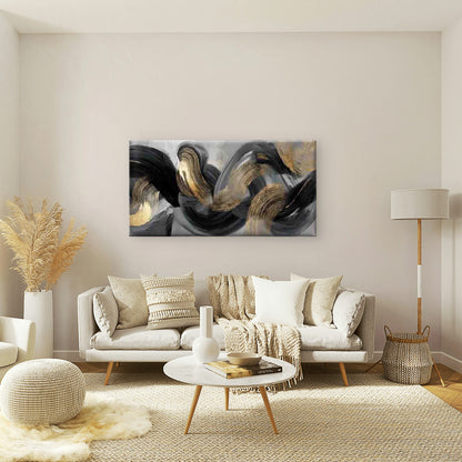 Black, Gray, Golden Swirls Wall Art Canvas Office Home Room Framed 120x60cm - Bella Home Decor