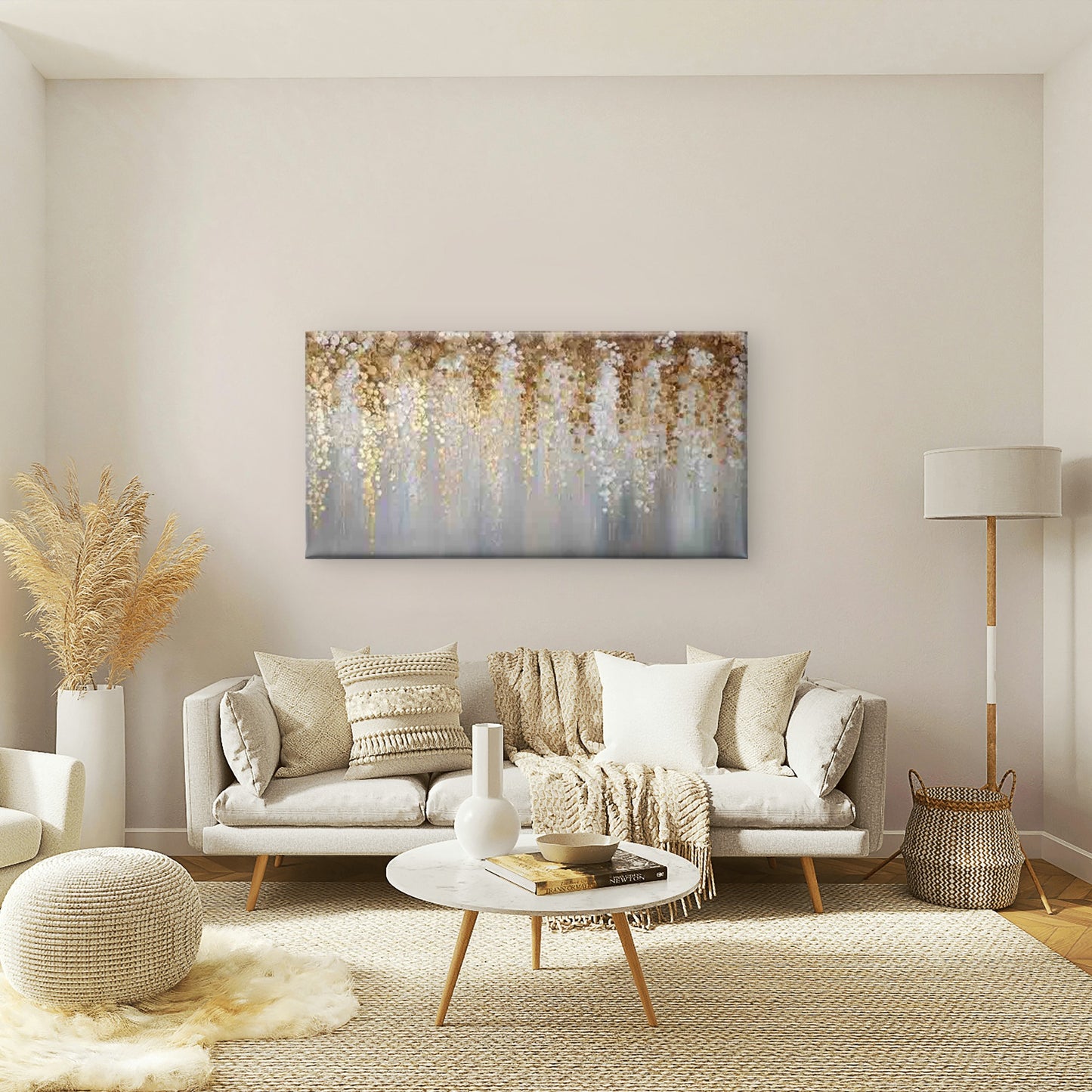 Golden Rainfall Abstract Art Wall Art Canvas Office Home Room Framed 120x60cm - Bella Home Decor