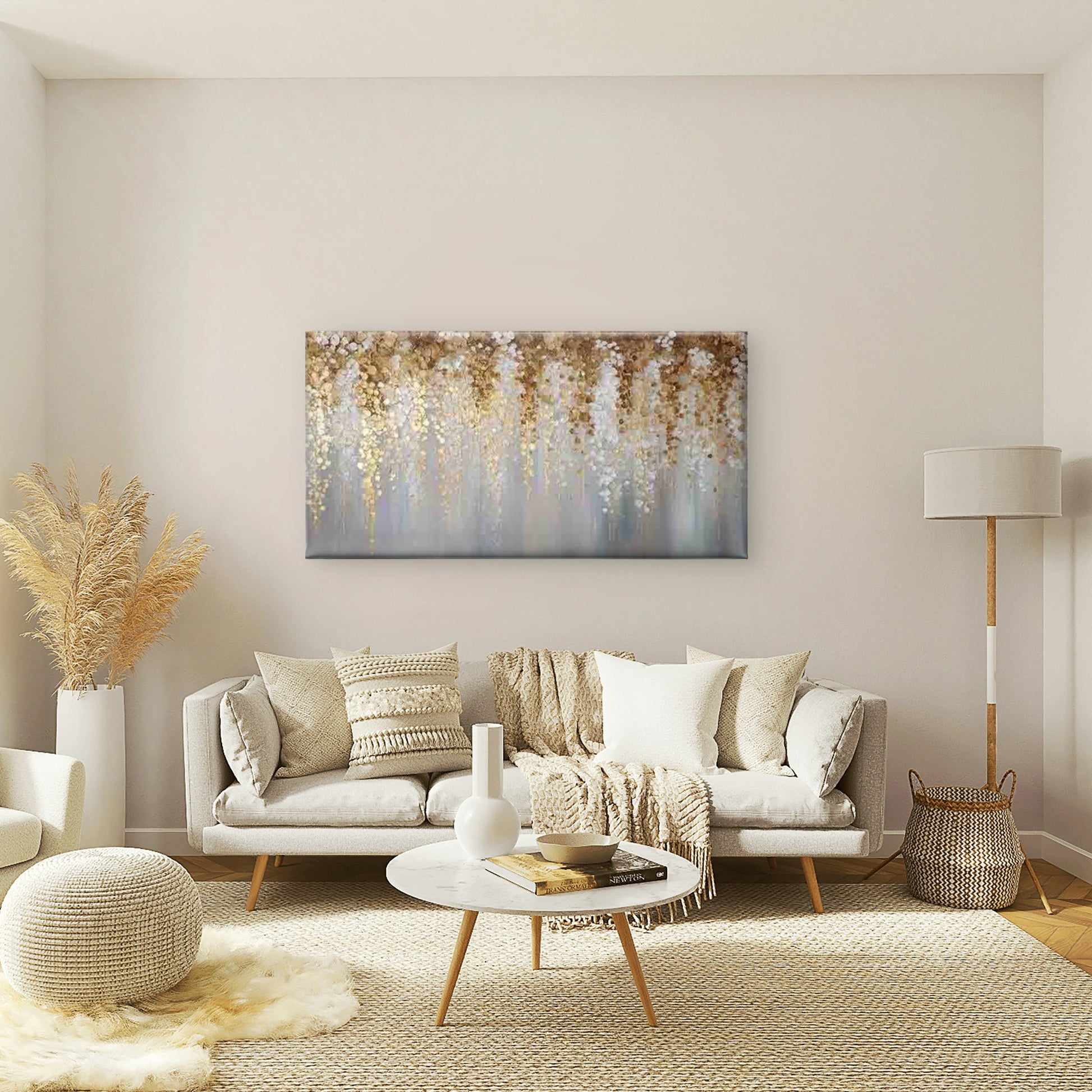 Golden Rainfall Abstract Art Wall Art Canvas Office Home Room Framed 120x60cm - Bella Home Decor