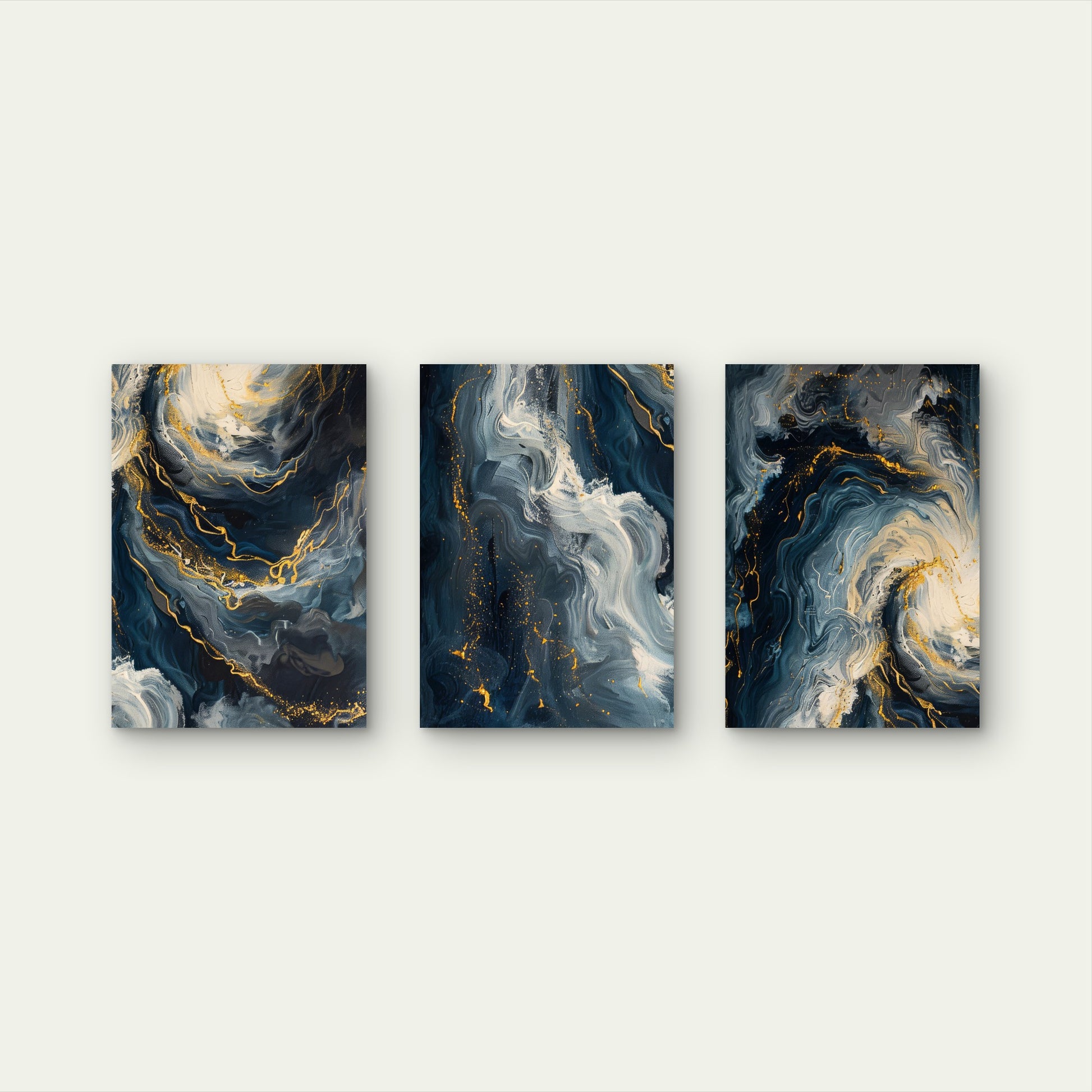 3pcs Modern Abstract Blue Gold Fluid Ocean Wall Art Set Canvas Framed 50x70cm - High Quality Print 100% Australian Made Wall Canvas Ready to Hang