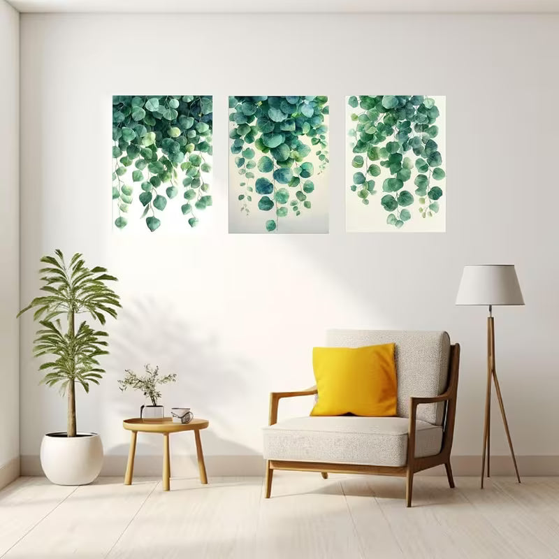 3pcs Sage Green Botanical Green Leaves Wall Art Set Canvas Framed 40x60cm - High Quality Print 100% Australian Made Wall Canvas Ready to Hang