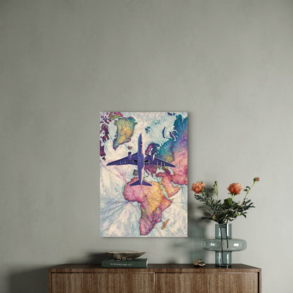 Color-Coded Flight Routes & Airplane Paths Aviation World Map 60x90cm Metal Print Ready to Hang