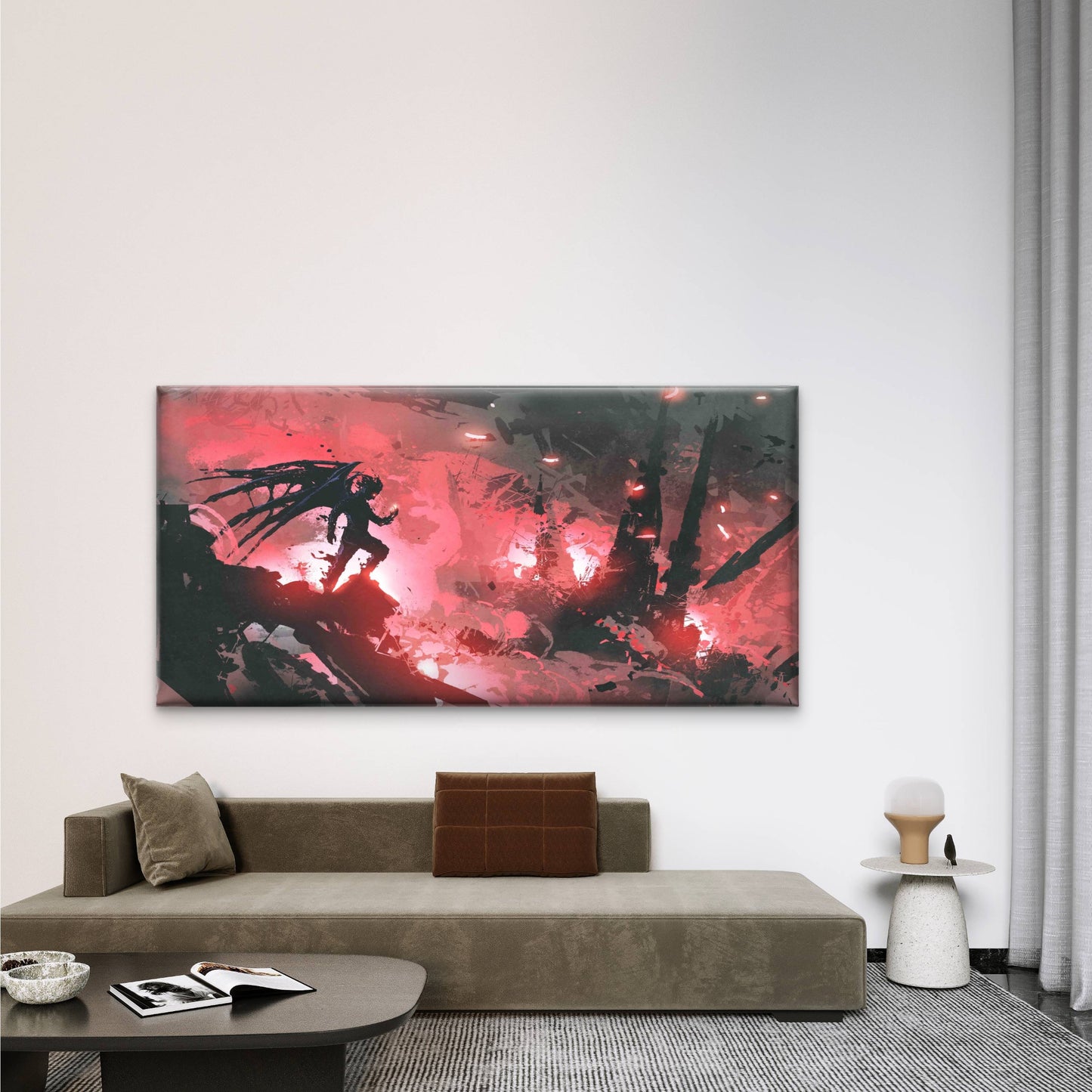Devil Standing on Ruins Wall Art Canvas Office Home Room Framed 120x60cm