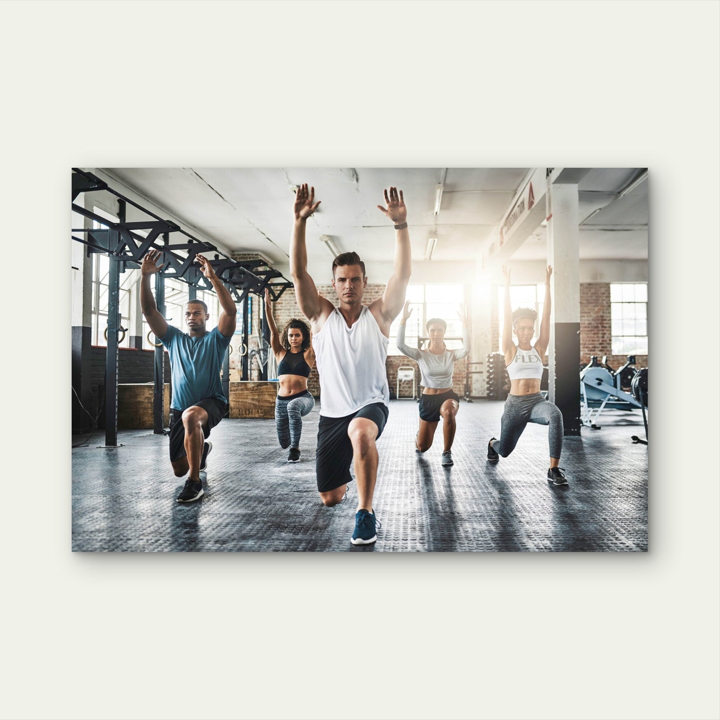 Group Of People Lunging And Exercising Gym Fitness 5mm thick Plastic Poster Ready to Hang 90x60cm