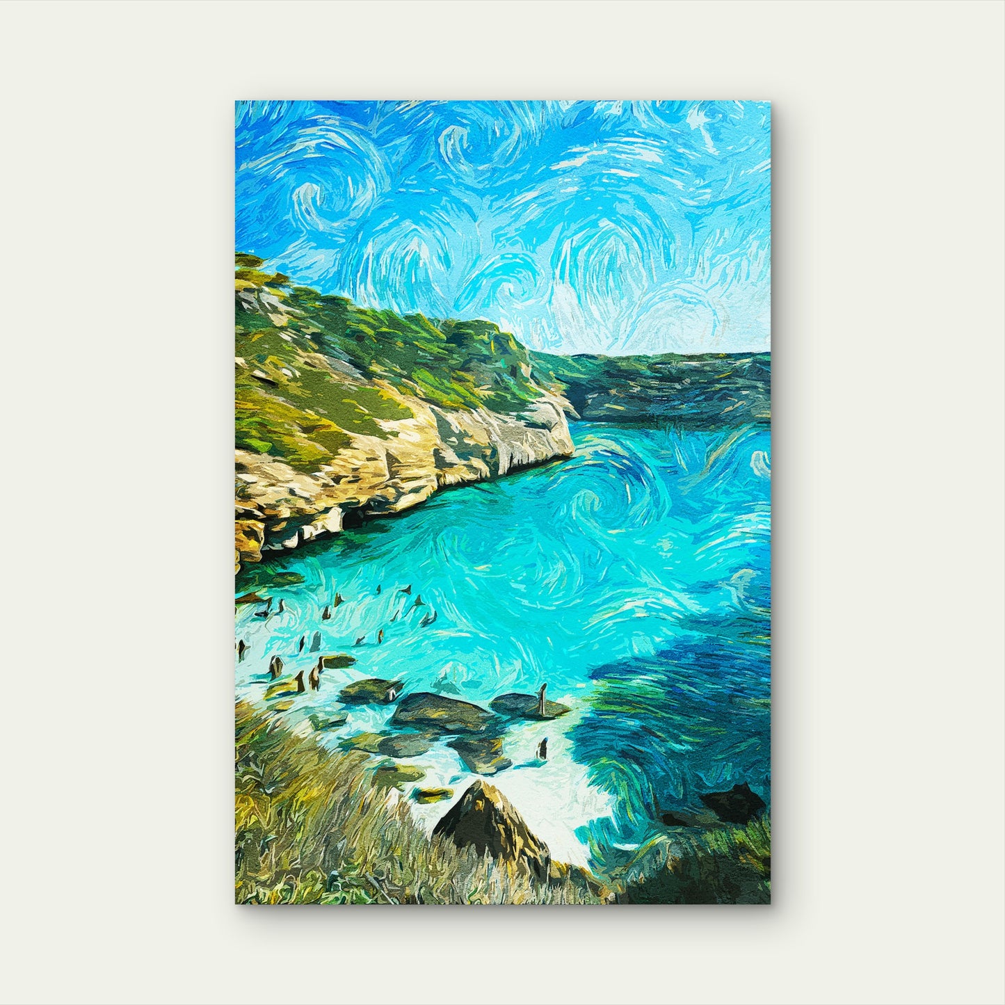 Van Gogh Style Coastal Turquoise Ocean 40x60cm Metal Print Ready to Hang