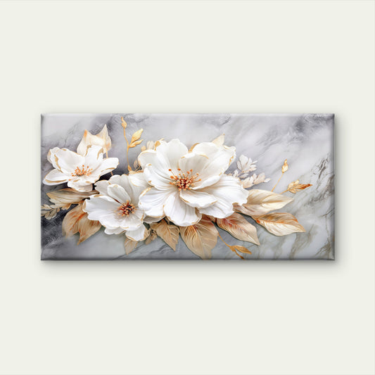 Modern Gold Leaf White Blossom Wall Art Canvas Office Home Framed 120x60cm