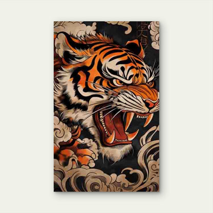 Tiger And Cloud Pattern 60x90cm Metal Print Ready to Hang