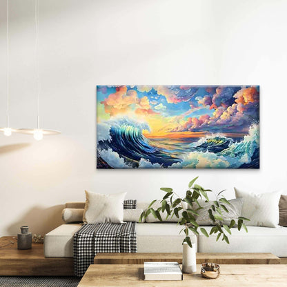Waves Intertwined with Clouds Wall Art Canvas Office Home Room Framed 120x60cm - Bella Home Decor