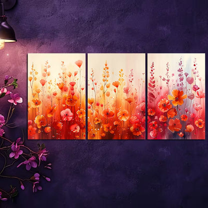3pcs Vibrant Red, Orange & Pink Flowers Wall Art Set Canvas Framed 40x60cm - High Quality Print 100% Australian Made Wall Canvas Ready to Hang