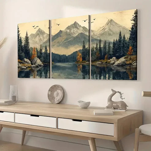 3pcs Ready to Hanging, Modern Wind Natural Forest Mountain Scenery Nature  Wall Art Set Canvas Unframed - High Quality Print 100% Australian Made Wall Canvas