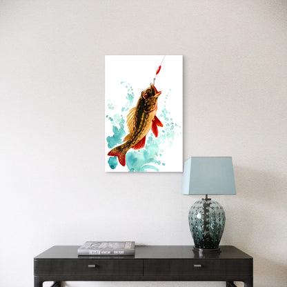 Fish Biting a Fishing Hook 40x60cm Metal Print Ready to Hang