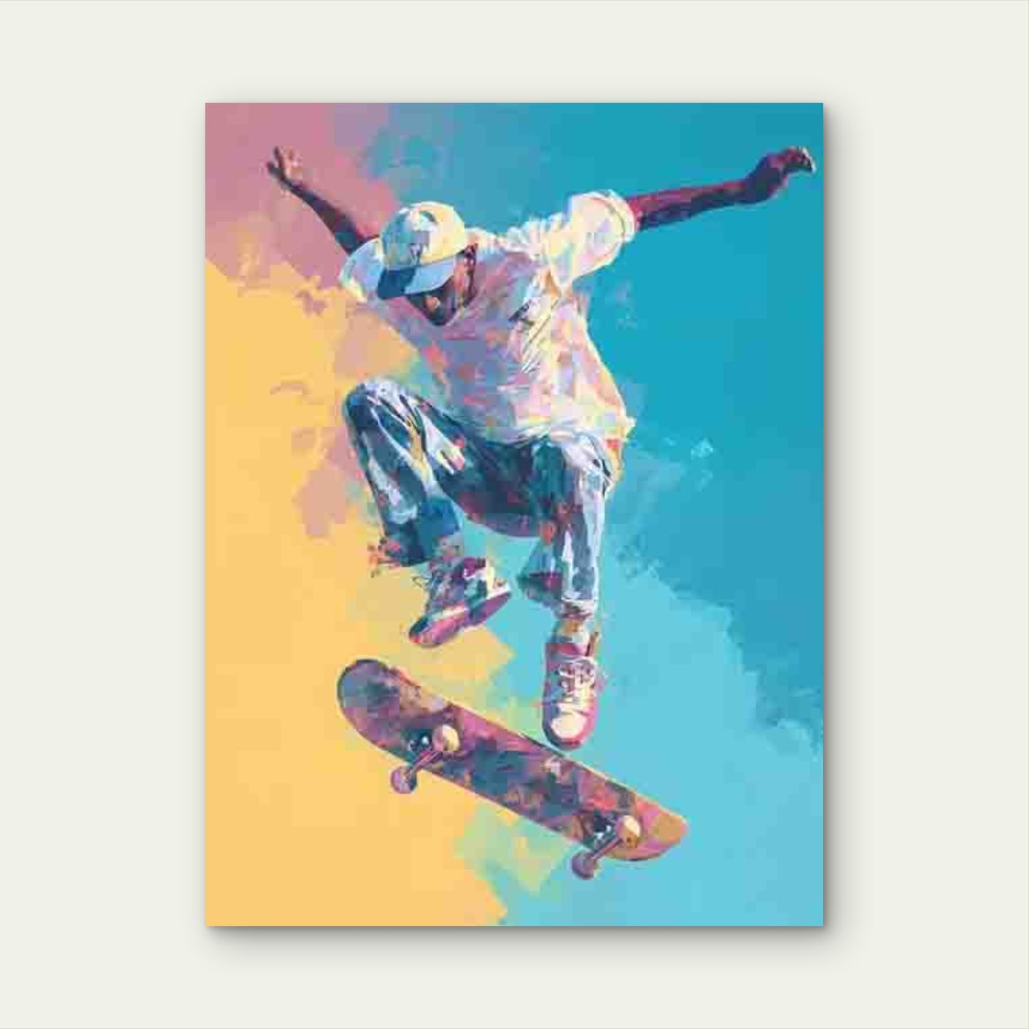 Abstract Action Shot of Skateboarder in Mid-Air 60x90cm Metal Print Ready to Hang