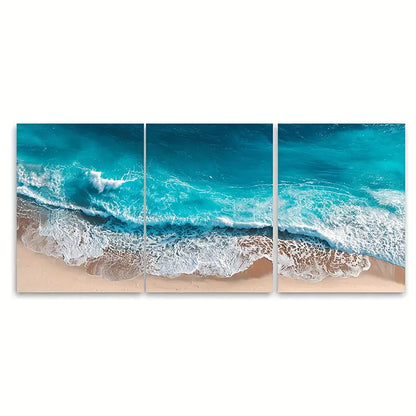 3pcs Ocean Waves Prints With Hook Mount, Metal Print Ready to Hang Art