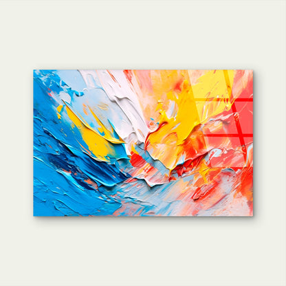 Vibrant Blue Yellow Abstract Oil Flow Acrylic Glass Printing Wall Art Australian Made Quality