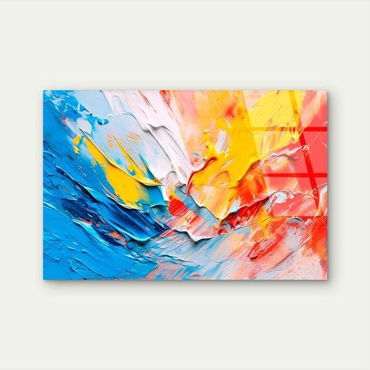 Vibrant Blue Yellow Abstract Oil Flow Acrylic Glass Printing Wall Art Australian Made Quality