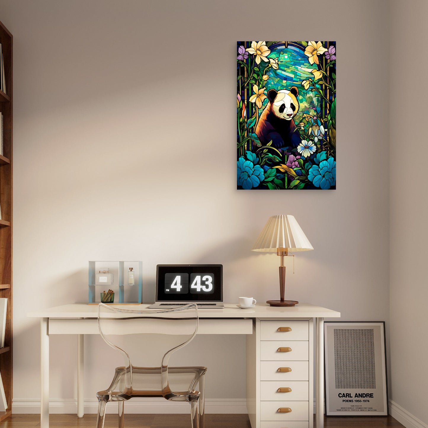Giant Panda Forest Teal Flower 40x60cm Metal Print Ready to Hang
