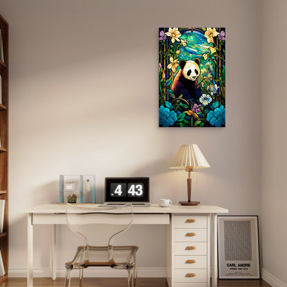 Giant Panda Forest Teal Flower 40x60cm Metal Print Ready to Hang