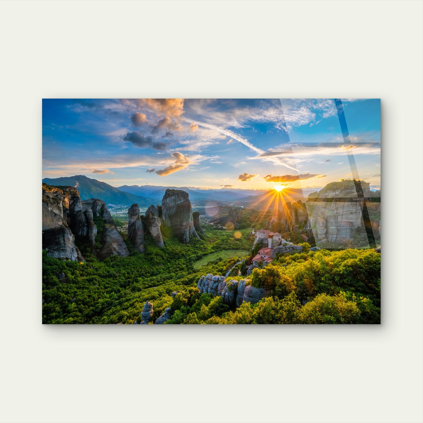 Meteora Greece Mountain Sunset Outlook Acrylic Glass Printing Wall Art Australian Made Quality