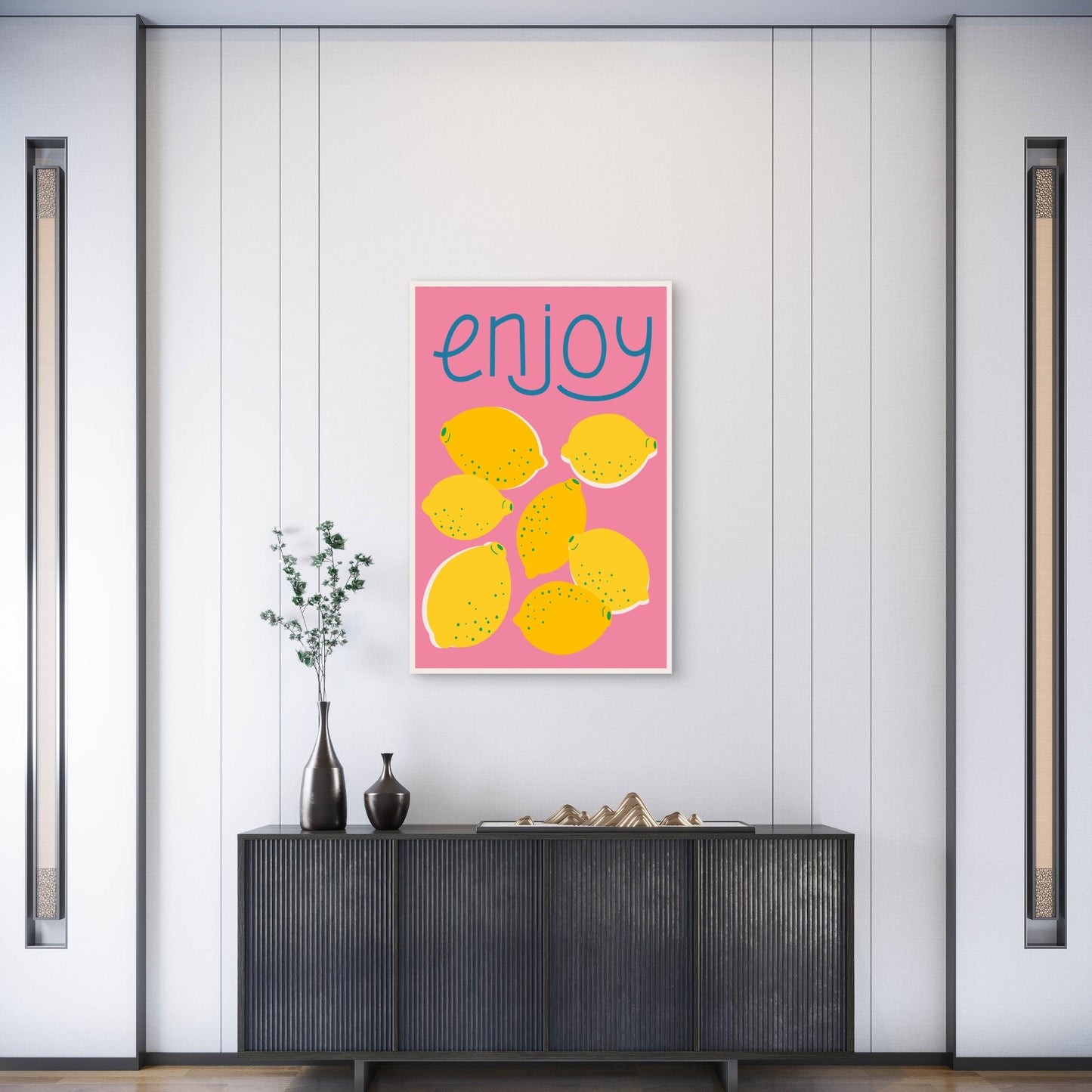 A Bright Summer Print with Lemons  60x90cm Metal Print Ready to Hang