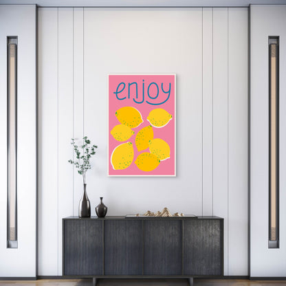 A Bright Summer Print with Lemons  60x90cm Metal Print Ready to Hang