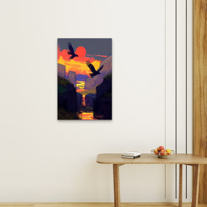 Eagles Soaring Over a Canyon at Sunset 60x90cm Metal Print Ready to Hang