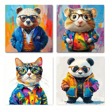 4pcs  Fun panda cat dog bear hamster Wall Art Canvas Framed