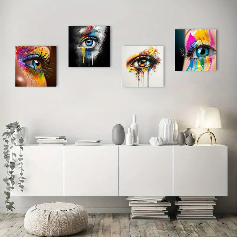 4pcs Colorful Eyelash Canvas Print Set Wall Art Canvas Framed