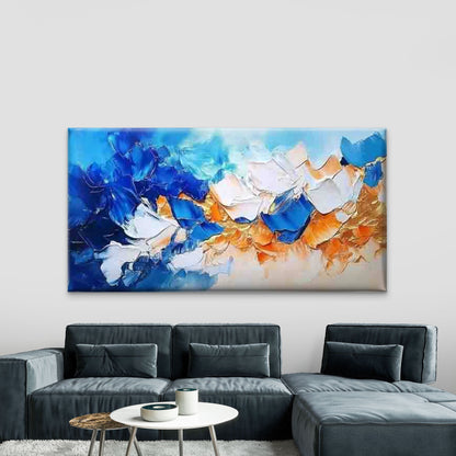 Blue & Orange Dynamic Brushstro Wall Art Canvas Office Home Room Framed 120x60cm