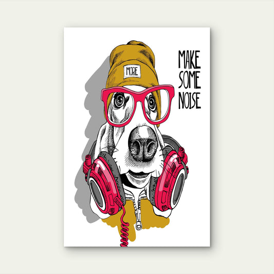 Hip Hop Basset In Pink Headphones 40x60cm Metal Print Ready to Hang