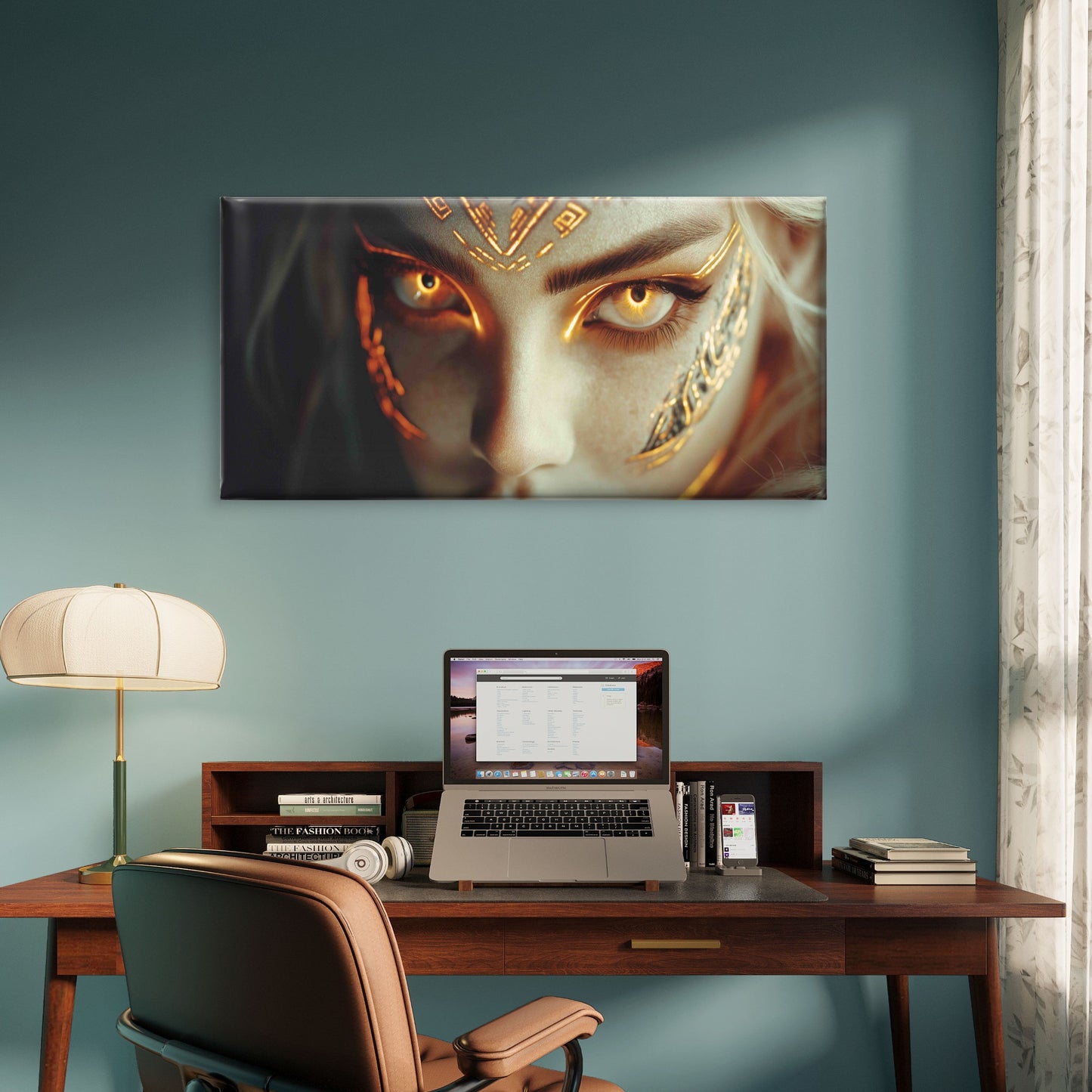 Ethereal Warrior Close Up Wall Art Canvas Office Home Room Framed 120x60cm