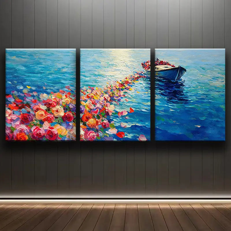 3pcs Luxurious River Of Roses Metal Print Ready to Hang Art
