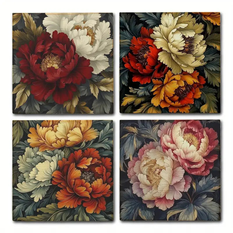 4pcs Poney Rose Flower Wall Art Canvas Framed - Bella Home Decor