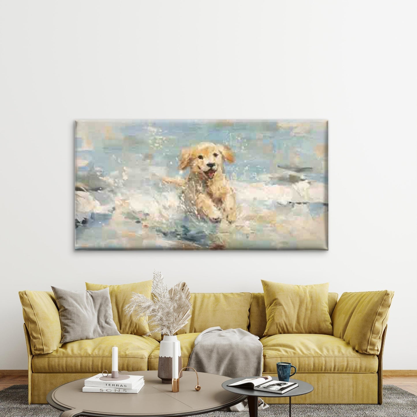 Puppy Ink Painting Wall Art Canvas Office Home Room Framed 120x60cm - Bella Home Decor