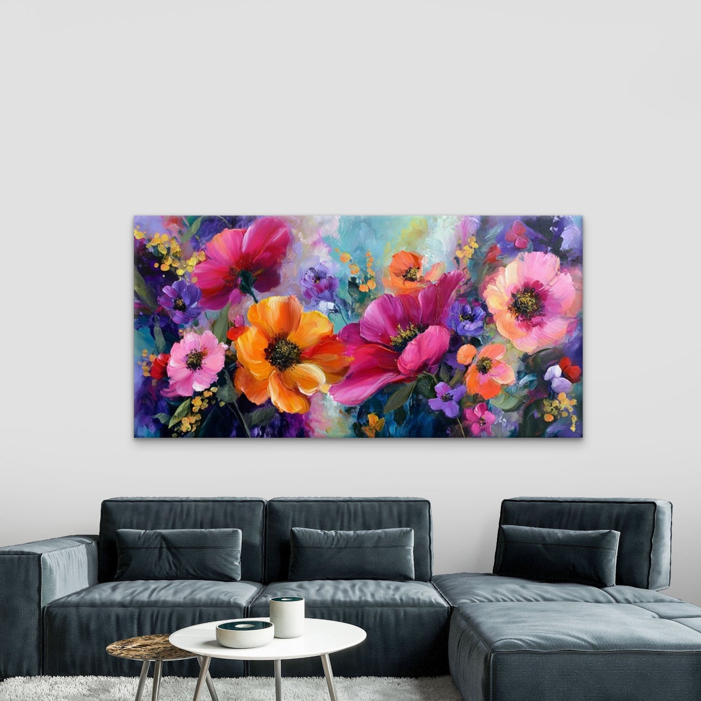 Tulip & Poppy Flower Wall Art Canvas Office Home Room Framed 120x60cm