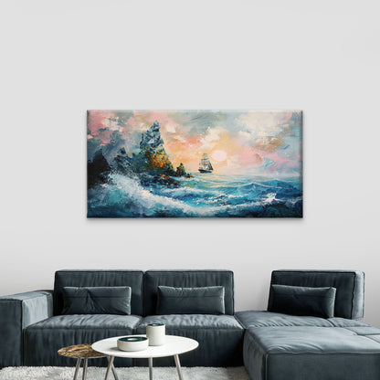 Seascape Sailing Ship Wall Art Canvas Office Home Room Framed 120x60cm