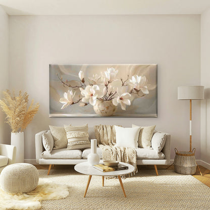 Soft Blossoms Neutral Tones Wall Art Canvas Office Home Room Framed 120x60cm - Bella Home Decor