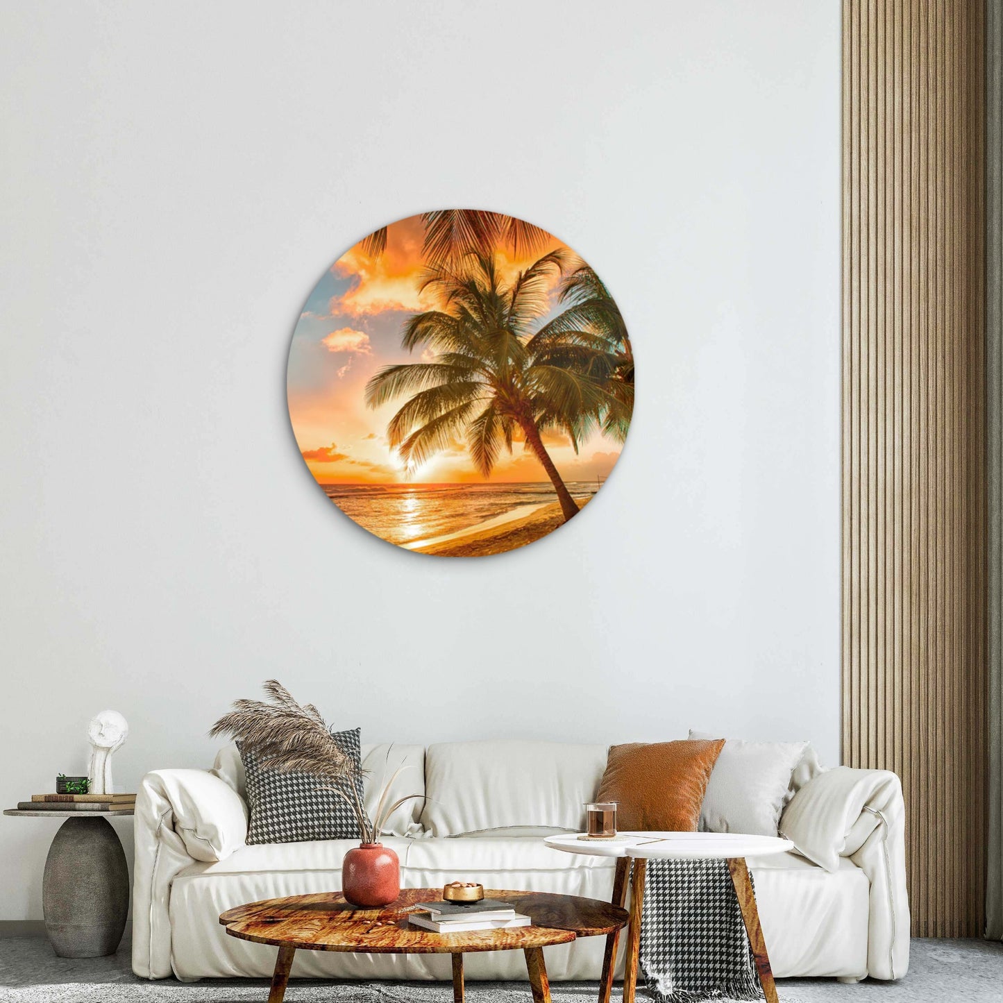 Golden Sunset Palm Beach Acrylic Glass Rounded Print Tempered Glass Wall Art 100% Made in Australia Ready to Hang