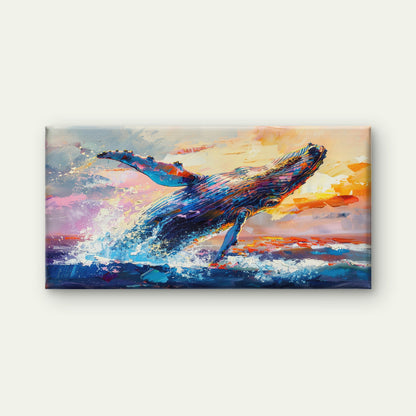Whale Breaching At Sunset Wall Art Canvas Office Home Room Framed 120x60cm - Bella Home Decor