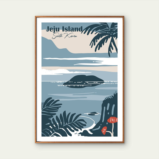 Jeju Island South Korea Vintage Beach Coast Travel Poster Print Wall Art