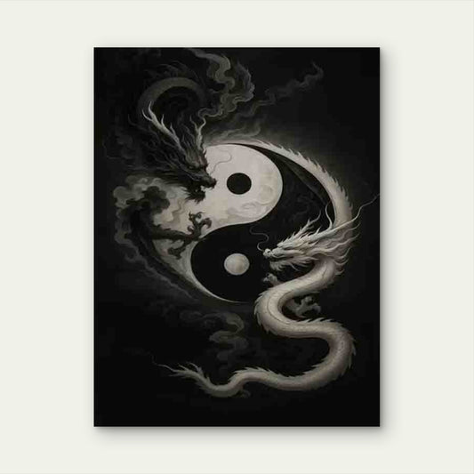 Yin Yang Dragons Art 40x60cm Metal Print Ready to Hang