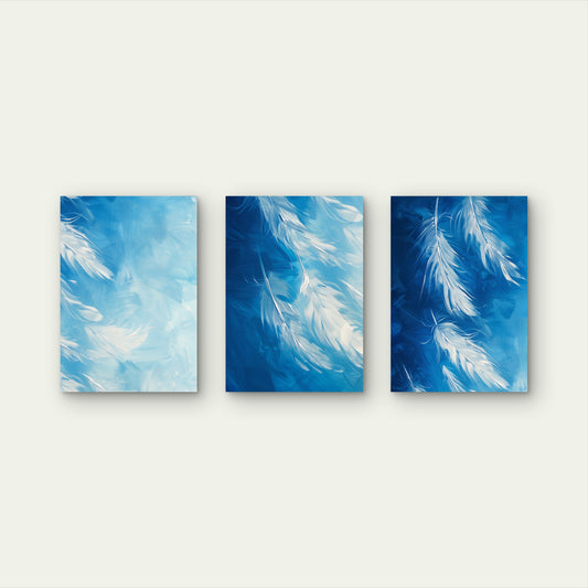 3pcs Abstract Blue Feather Drawing Style Wall Art Set Canvas Framed 60x90cm - High Quality Print 100% Australian Made Wall Canvas Ready to Hang