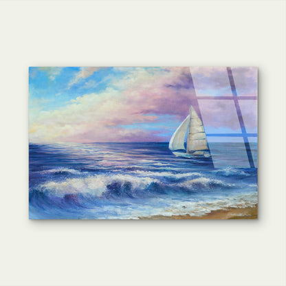 Vibrant Blue Sea Wave Beach Sailing  Acrylic Glass Printing Wall Art Australian Made Quality