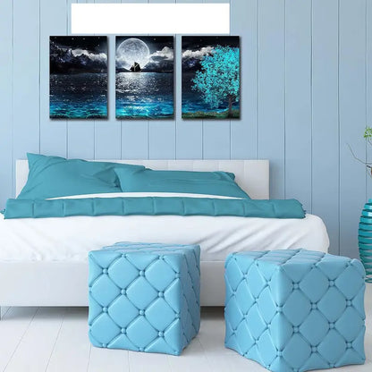 3pcs Moonlit Ocean & Tree Metal Print Ready to Hang Art