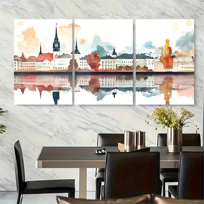 3pcs Vibrant Watercolor Cityscape Metal Print Ready to Hang Art
