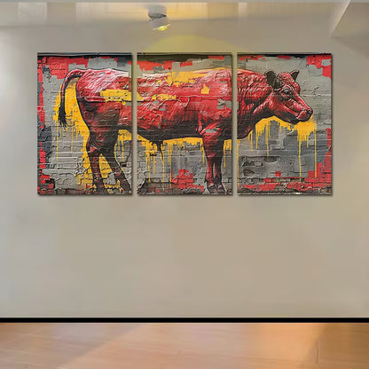 3pcs Modern Abstract Cow Artwork Wall Art Set Canvas Framed 40x60cm - High Quality Print 100% Australian Made Wall Canvas Ready to Hang