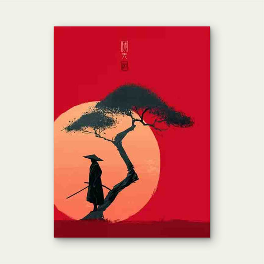 Samurai & Cherry Blossoms 60x90cm Metal Print Ready to Hang