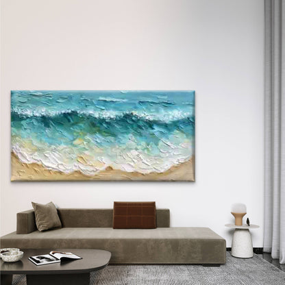 Ocean Waves And Sandy Beach Wall Art Canvas Office Home Room Framed 120x60cm