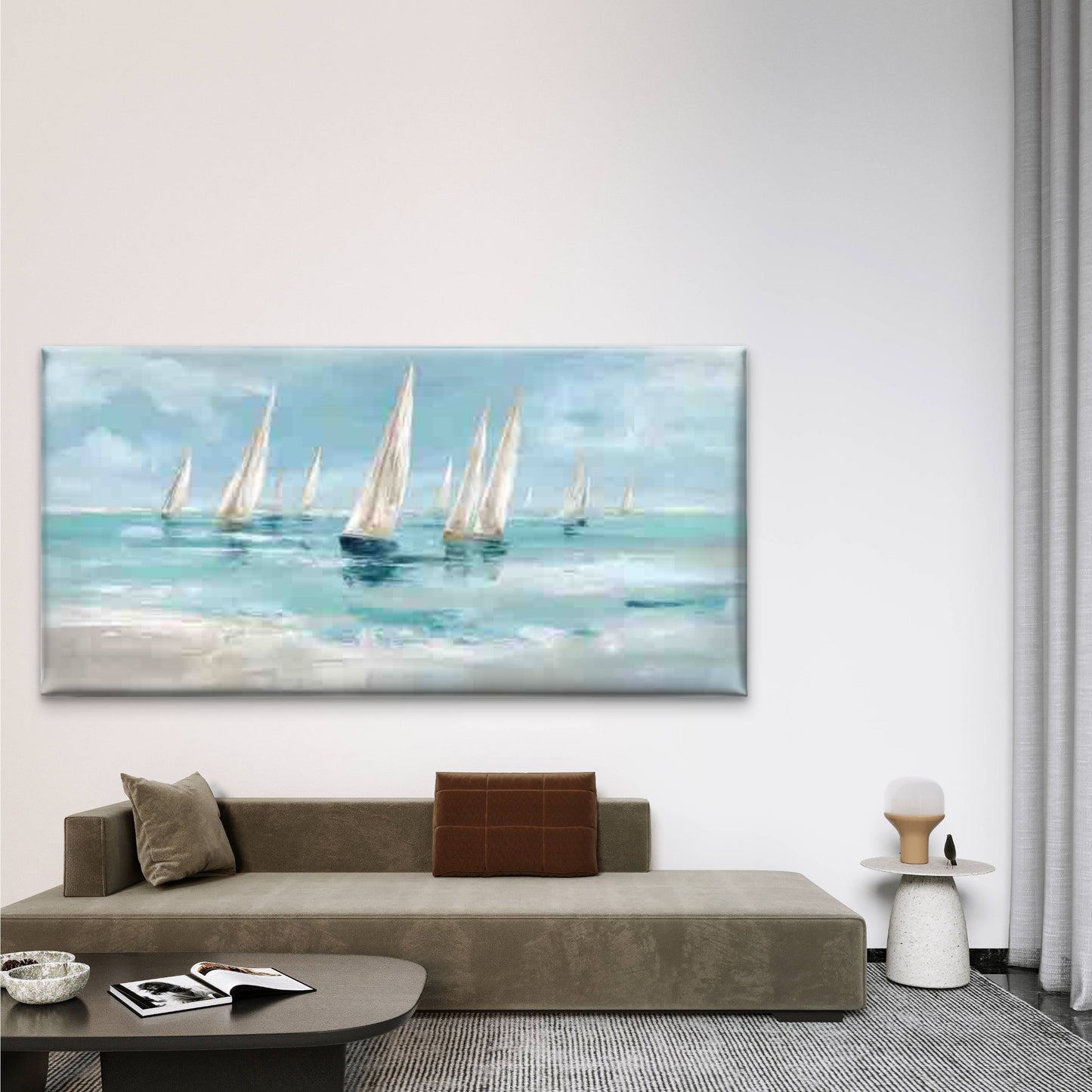 Nautical Sailing Boats Wall Art Canvas Office Home Room Framed 120x60cm