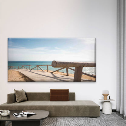 Wooden Walkway With Handrail Wall Art Canvas Office Home Room Framed 120x60cm