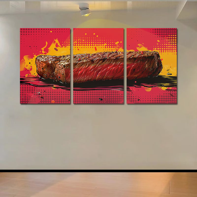 3pcs Graphic Illustration of a Grilled Steak Wall Art Set Canvas Framed 40x60cm - High Quality Print 100% Australian Made Wall Canvas Ready to Hang